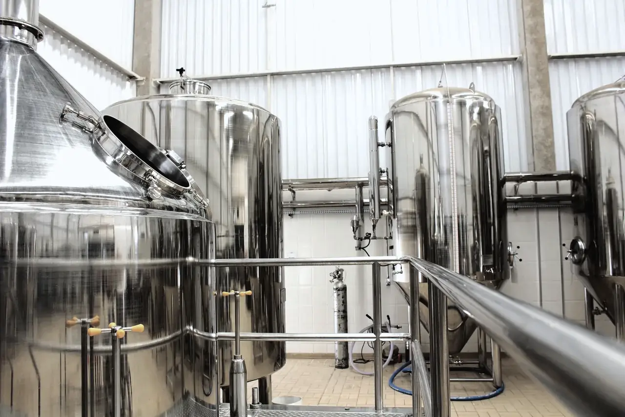 Stainless steel process tanks in a food-grade facility